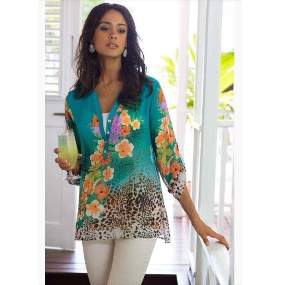 Soft Surroundings Tropical Sheer Pullover Top 3x - image 3